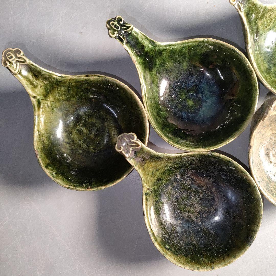 A1299-1/織部釉蓮華5客/共箱/織部焼/和食器/向付/小鉢/懐石道具/