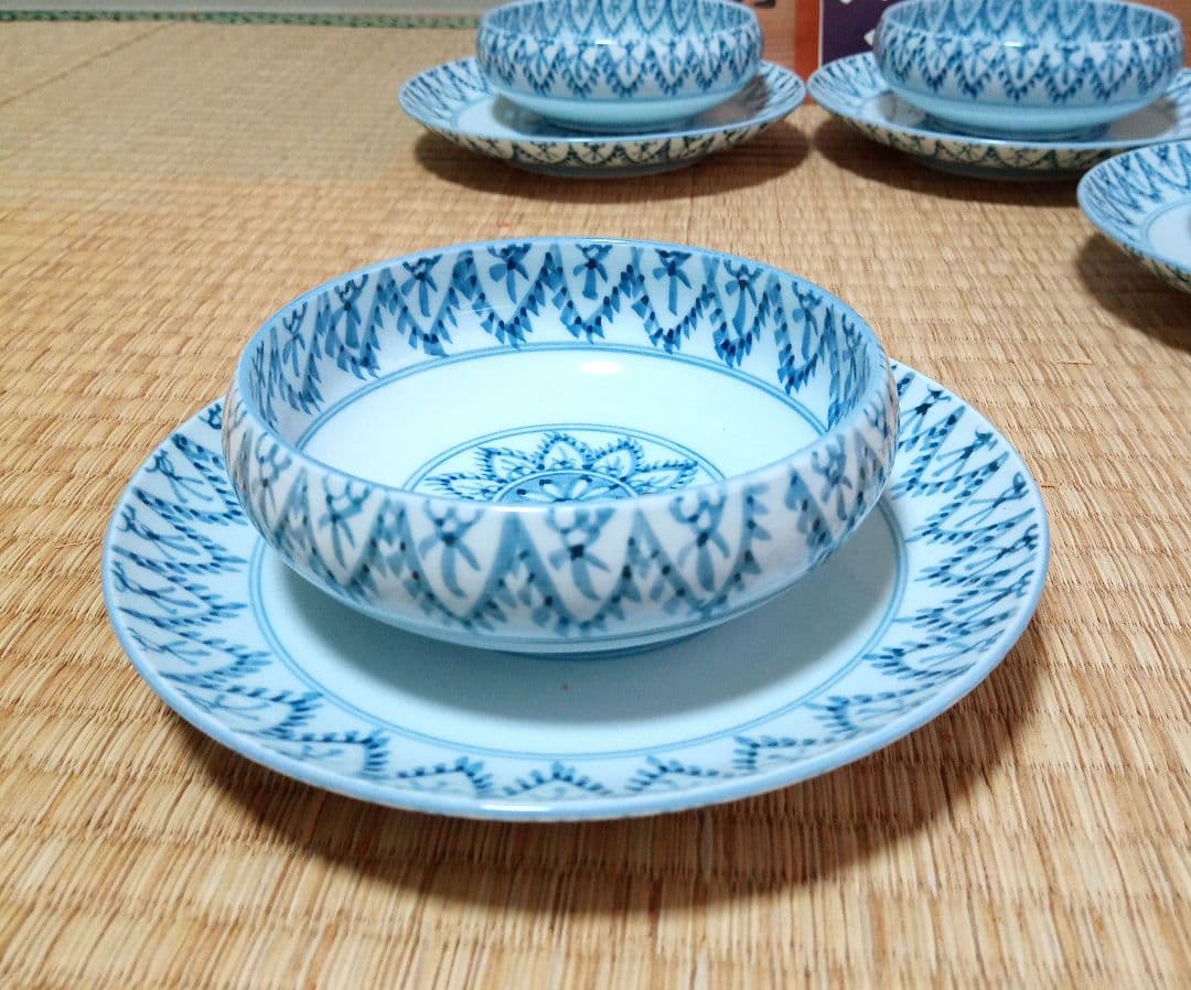 新品 未使用】 有田焼 源右衛門窯 染付唐草 組皿 スープ皿 5客揃