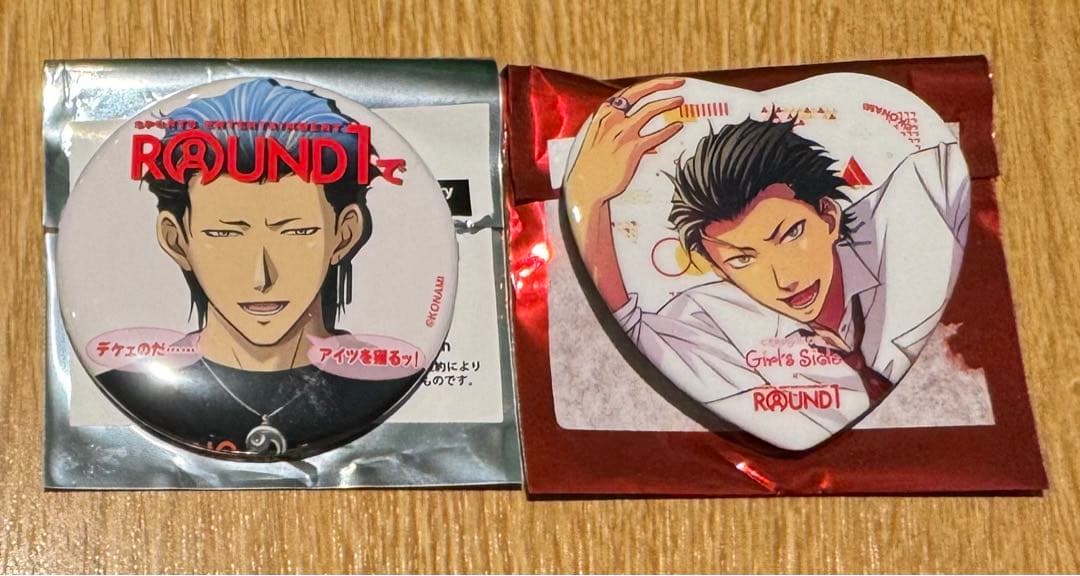 ときメモGS ラウンドワン ハート型缶バッジ 桜井琉夏 桜井琥ー 2点