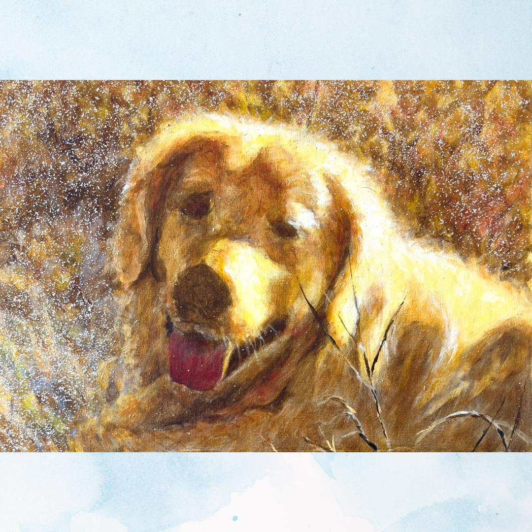 犬の絵「ゴールデンレトリバー 」油彩画 フレーム付き（面版なし