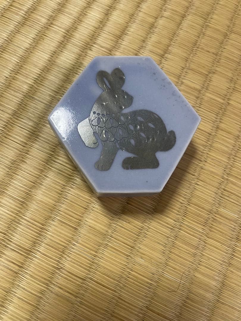 竹村聡子　六角香合　銀獣シリーズ　うさぎ