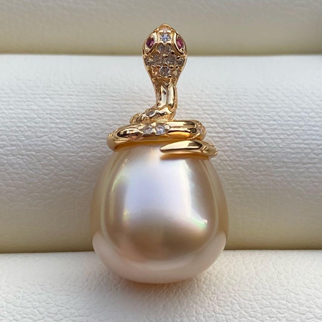 本真珠　南洋白蝶真珠ネックレストップ　13.5*12mmゴールドPT920