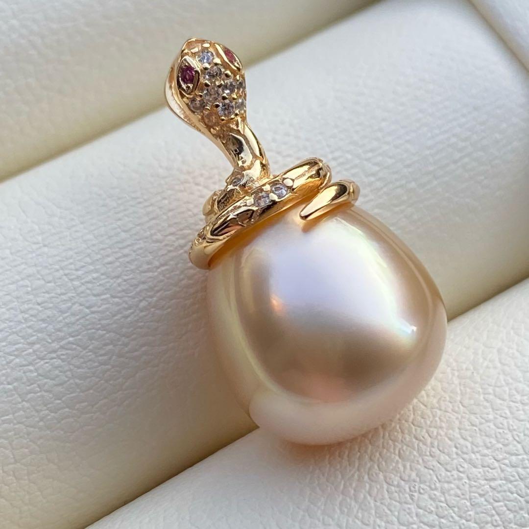 本真珠　南洋白蝶真珠ネックレストップ　13.5*12mmゴールドPT920