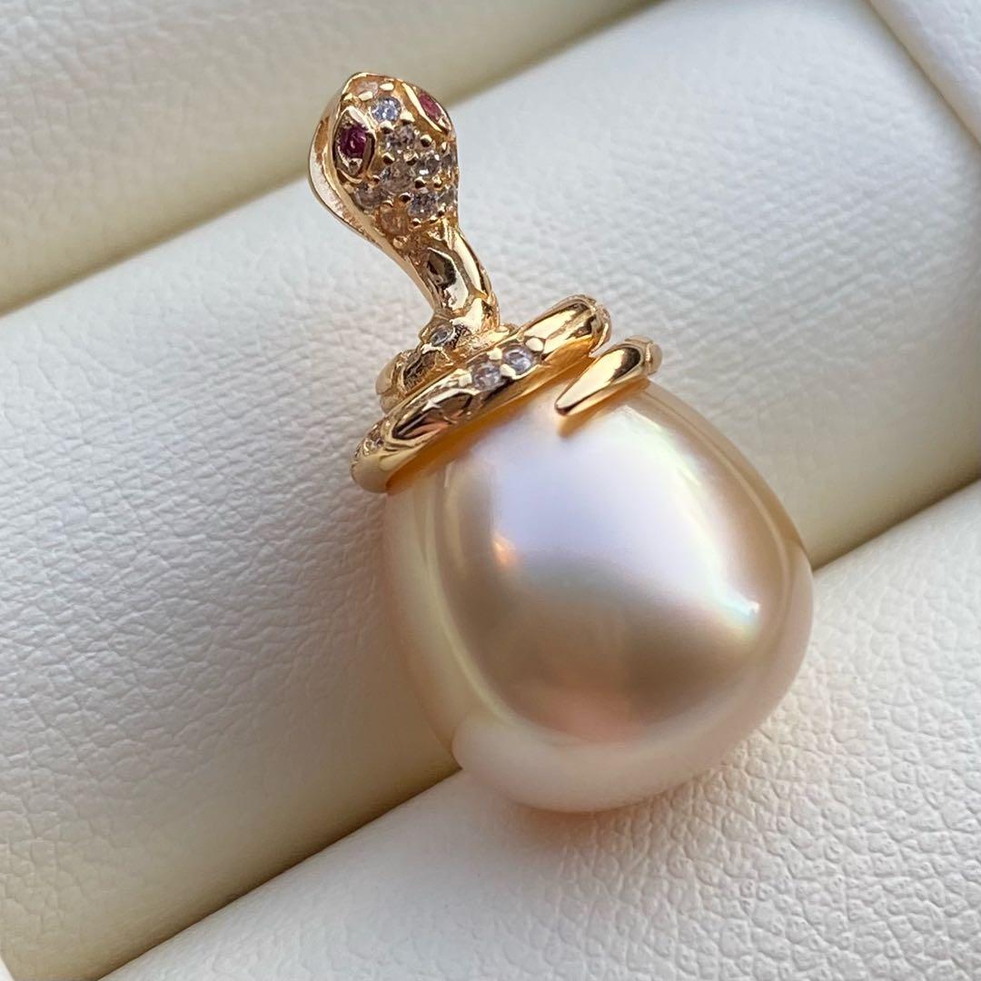 本真珠　南洋白蝶真珠ネックレストップ　13.5*12mmゴールドPT920