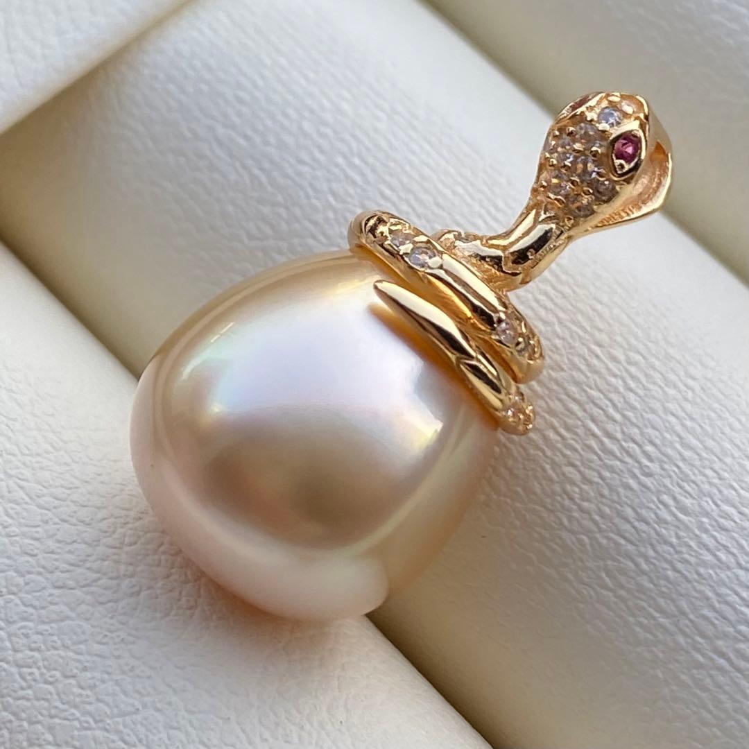 本真珠　南洋白蝶真珠ネックレストップ　13.5*12mmゴールドPT920