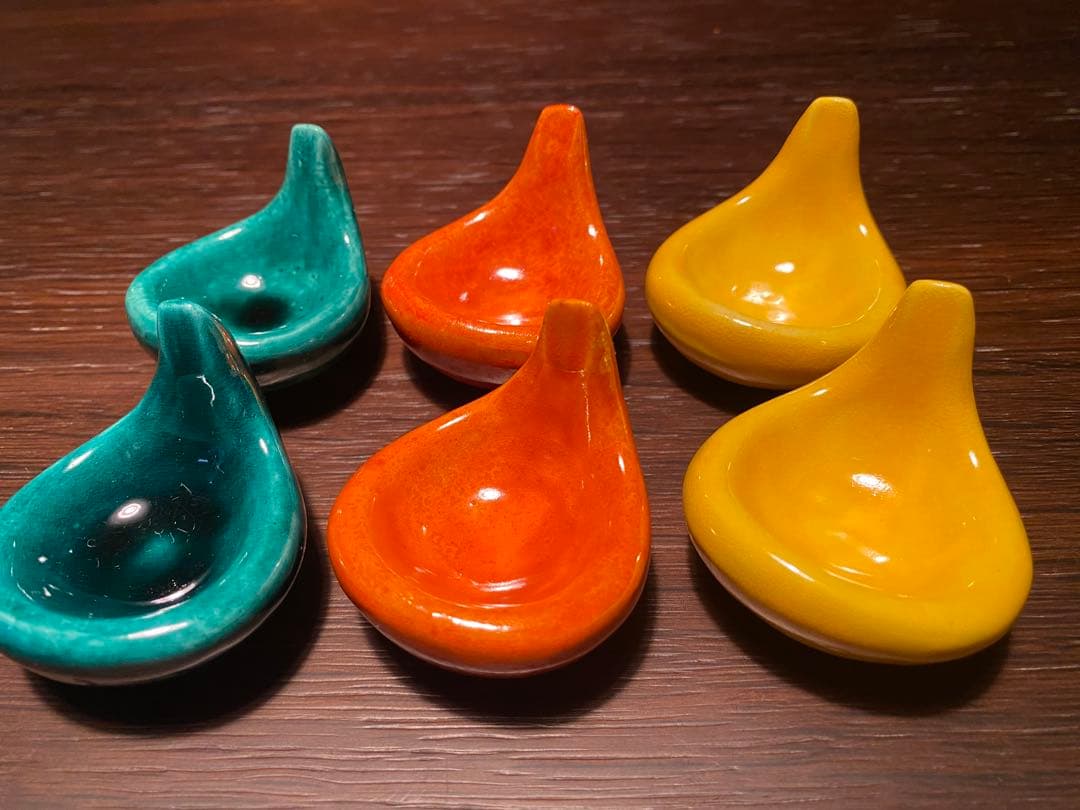 珍味入れ京焼　ちぎり餅緑交趾　黄交趾　オレンジ交趾3色　2セット 6個