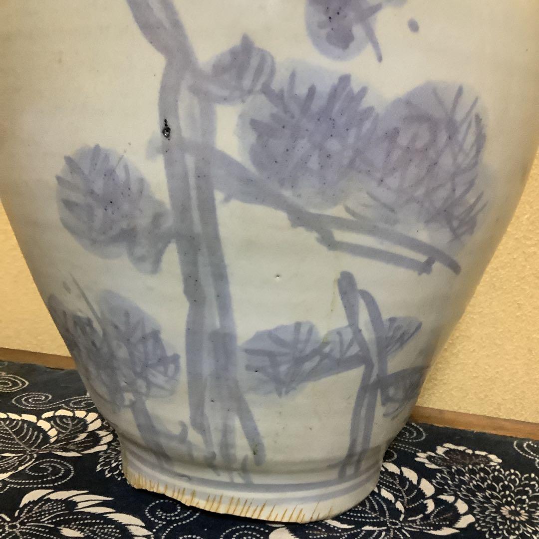 李朝　朝鮮　壺　大壺　花器　花瓶　松笹紋　砂高台　古伊万里・粉引・茶道好きにも