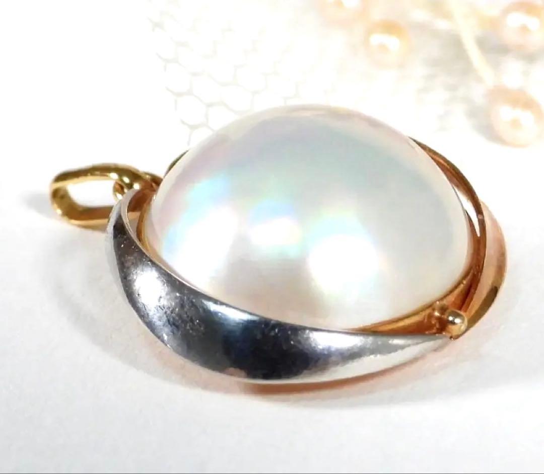 k18/pt900 真珠　マベパール　ペンダント パール約15.3mm 3.2g