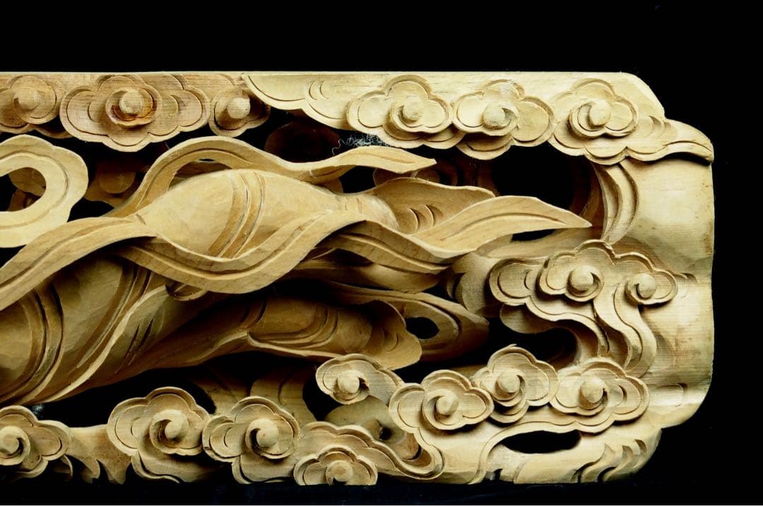 特価【欄間　天女】80ｃｍ　透かし彫り　美術的装飾　古民家　天からの守護　清らか