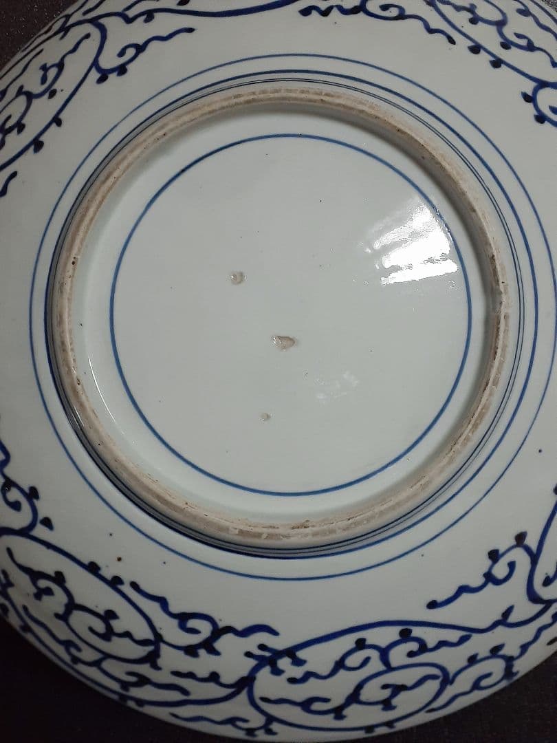 江戸時代後期　古伊万里　染付　手描き　みじん唐草文様　40.7cm　大皿