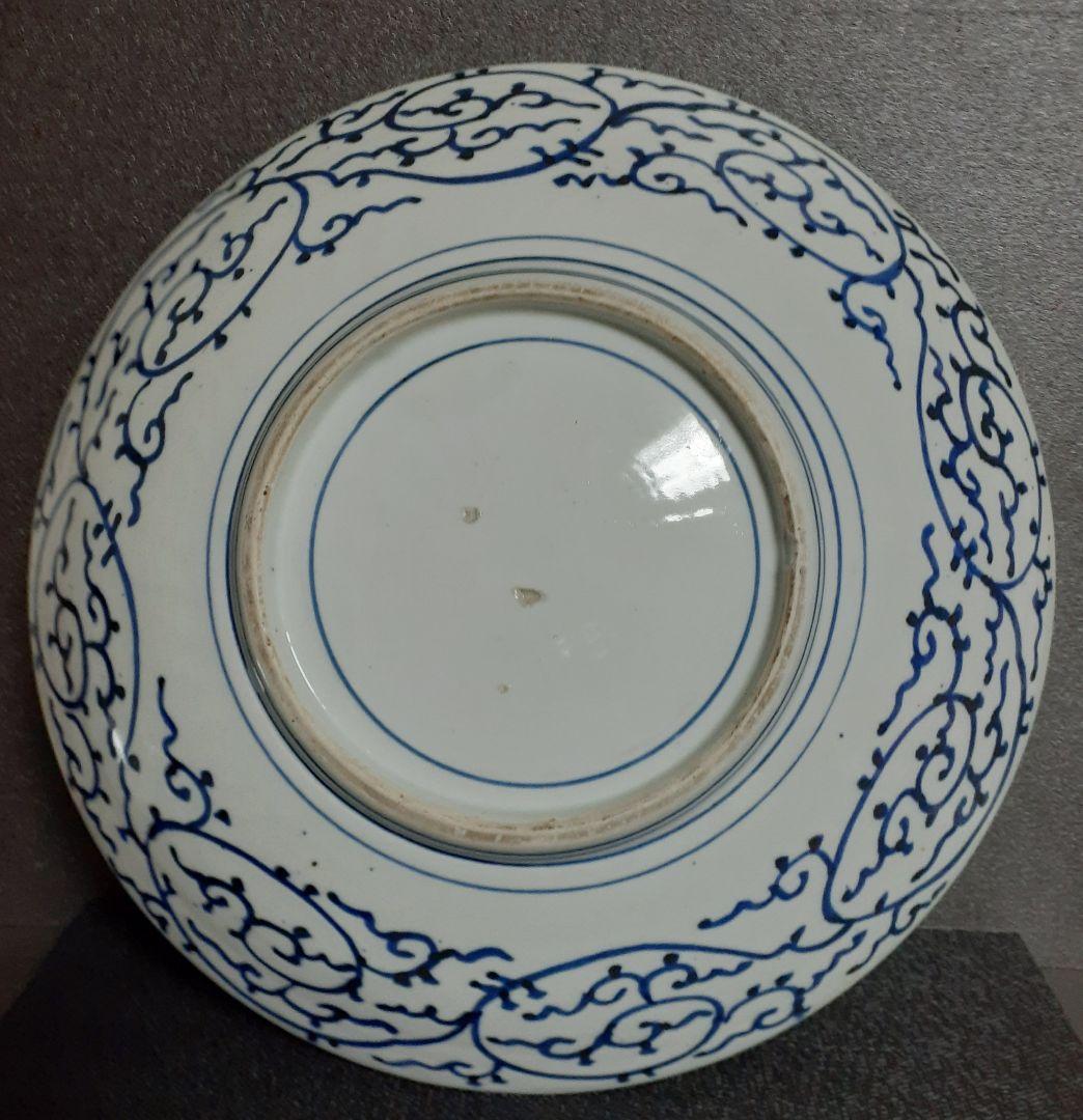 江戸時代後期　古伊万里　染付　手描き　みじん唐草文様　40.7cm　大皿
