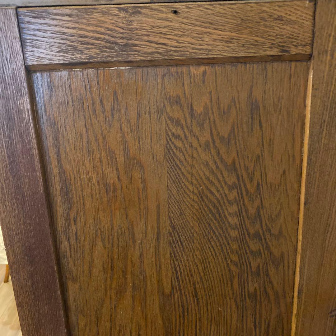 無垢材　モールガラス　水屋箪笥　昭和レトロ