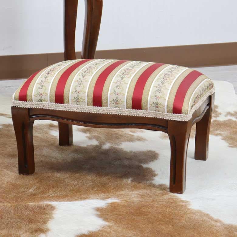 イタリア フットスツール 猫脚 レッドストライプ 補助椅子 玄関用 完成品