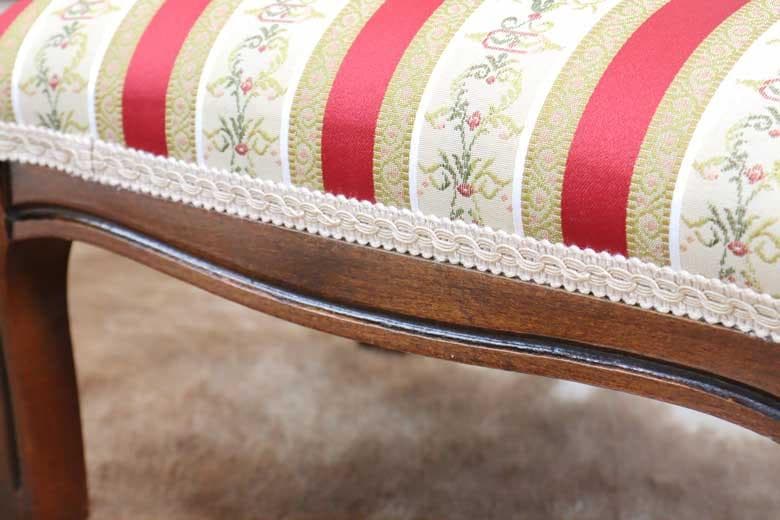 イタリア フットスツール 猫脚 レッドストライプ 補助椅子 玄関用 完成品