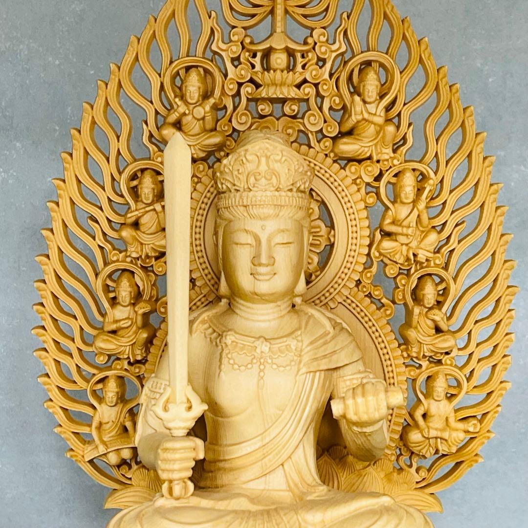 桧木文殊菩萨様 彫物 仏教工芸品NO.092229