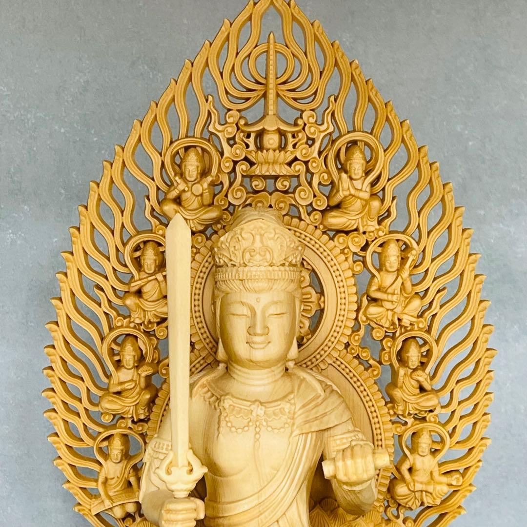 桧木文殊菩萨様 彫物 仏教工芸品NO.092229