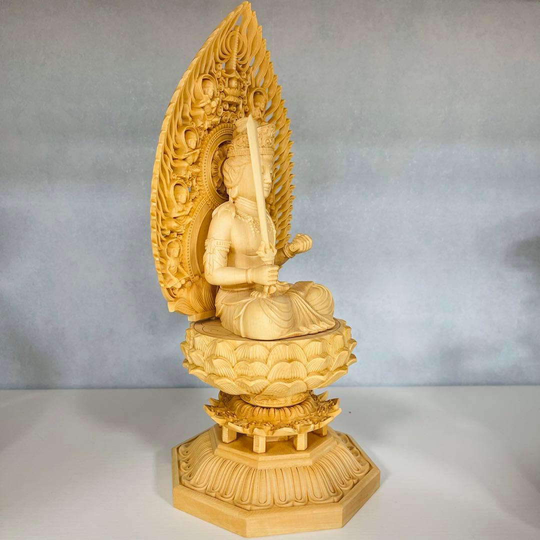 桧木文殊菩萨様 彫物 仏教工芸品NO.092229