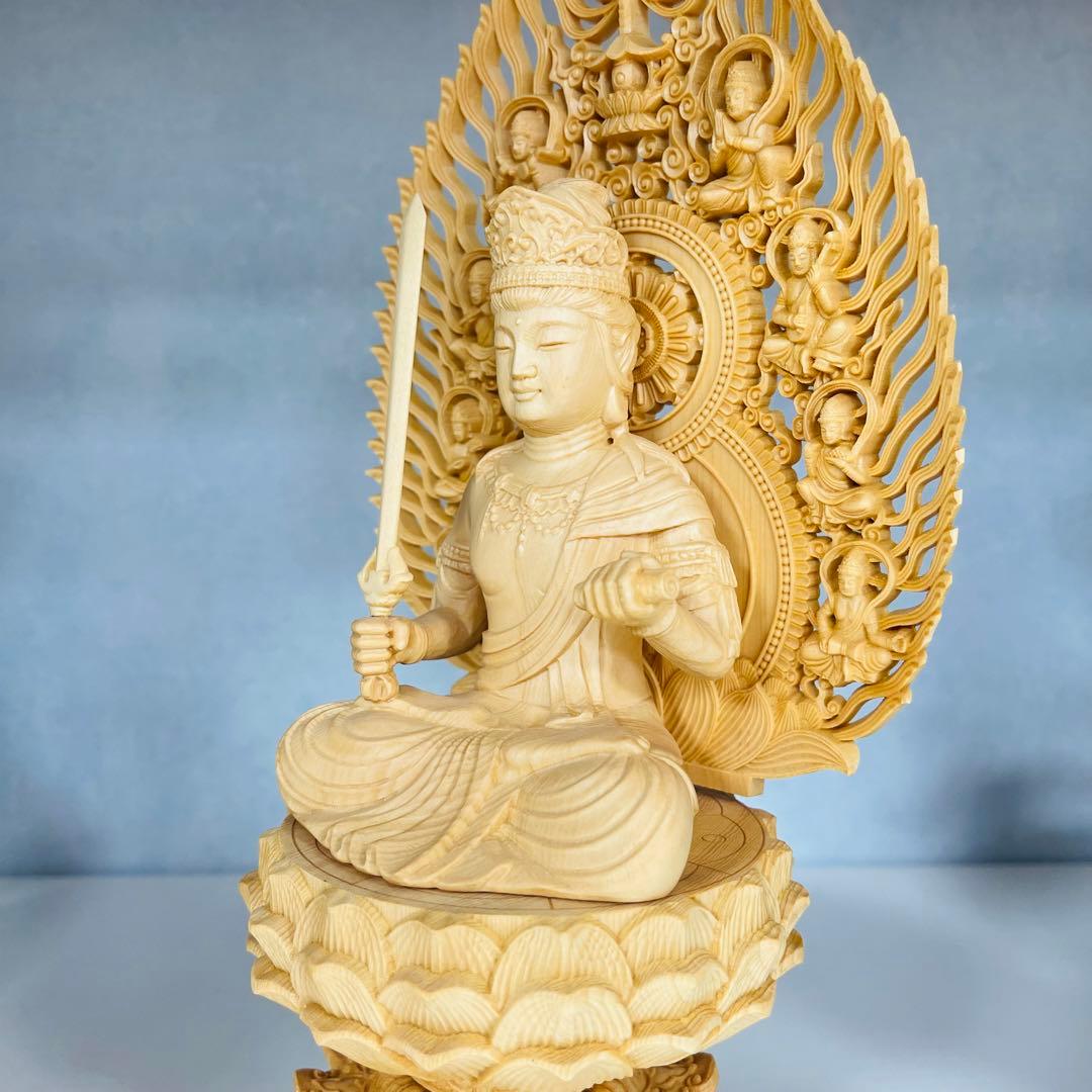 桧木文殊菩萨様 彫物 仏教工芸品NO.092229