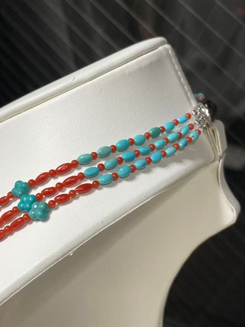 ターコイズ・天然サンゴネックレス　3連ネックレス　シルバー925