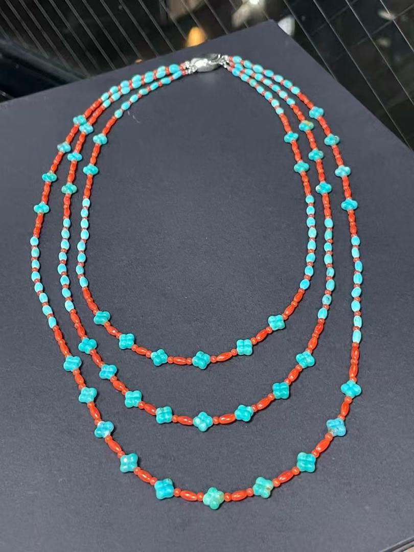ターコイズ・天然サンゴネックレス　3連ネックレス　シルバー925