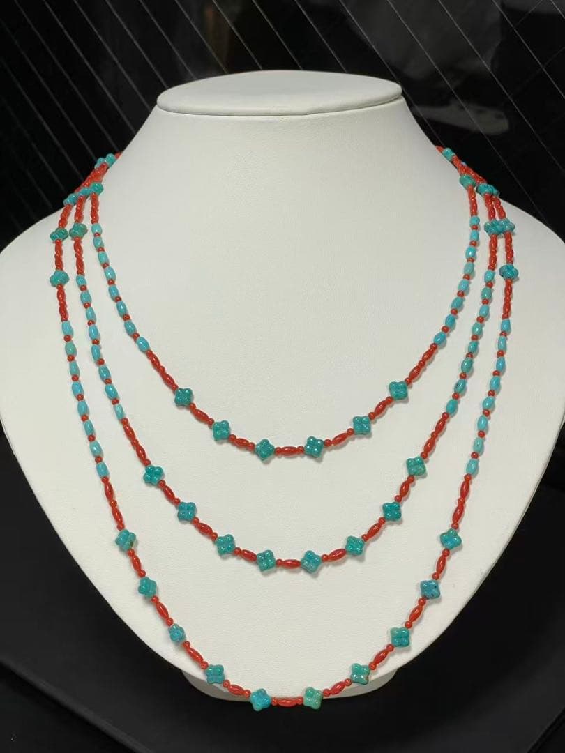 ターコイズ・天然サンゴネックレス　3連ネックレス　シルバー925