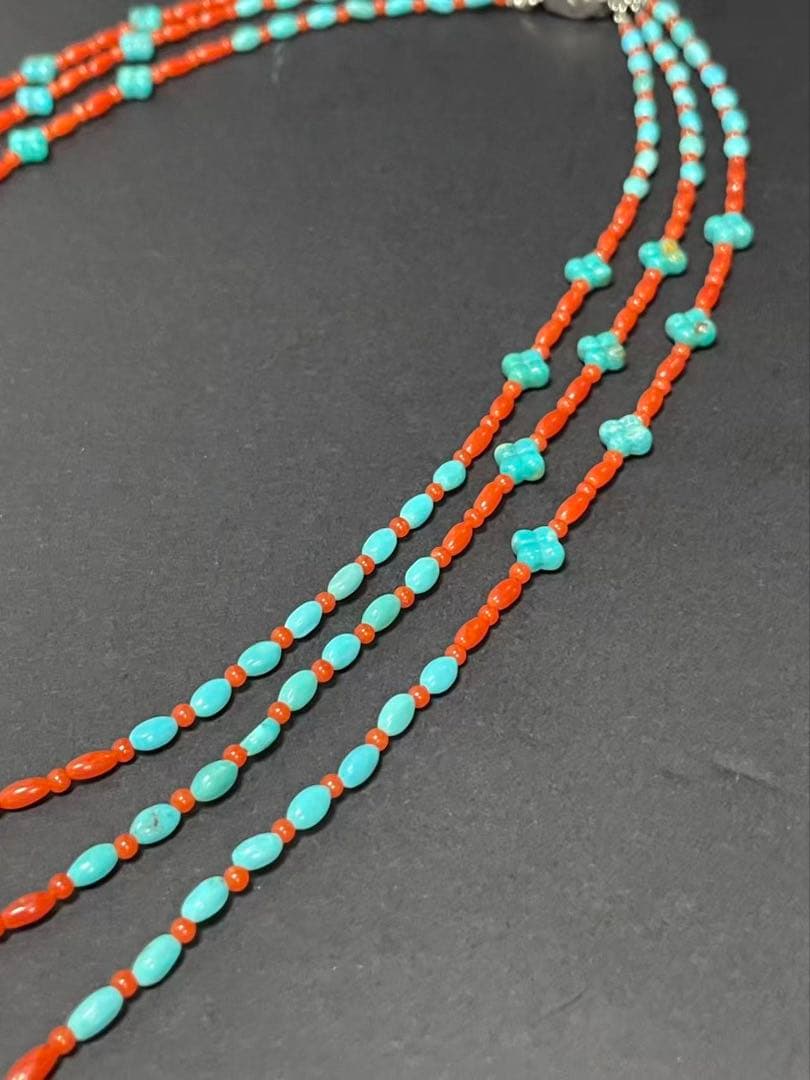 ターコイズ・天然サンゴネックレス　3連ネックレス　シルバー925