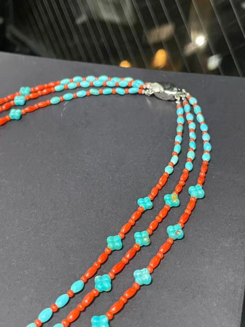 ターコイズ・天然サンゴネックレス　3連ネックレス　シルバー925