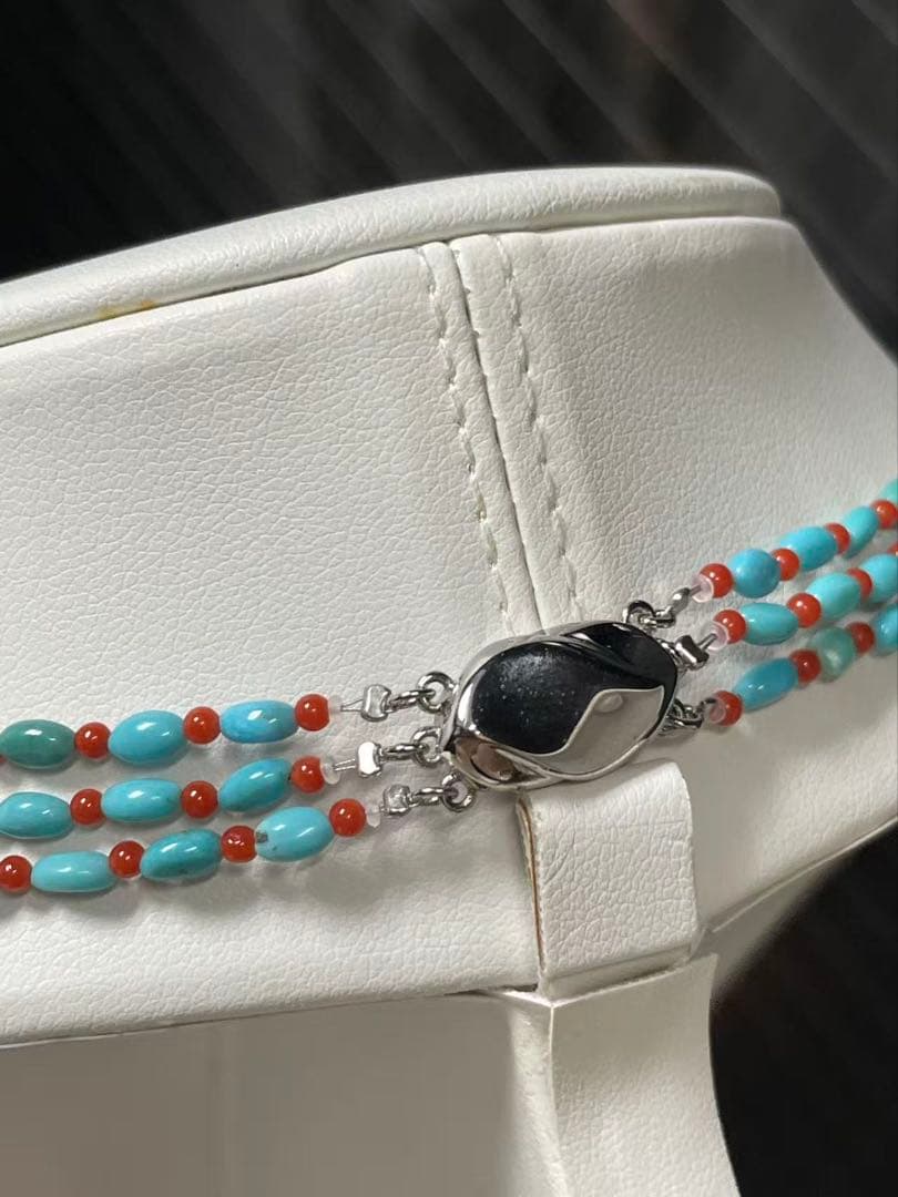 ターコイズ・天然サンゴネックレス　3連ネックレス　シルバー925