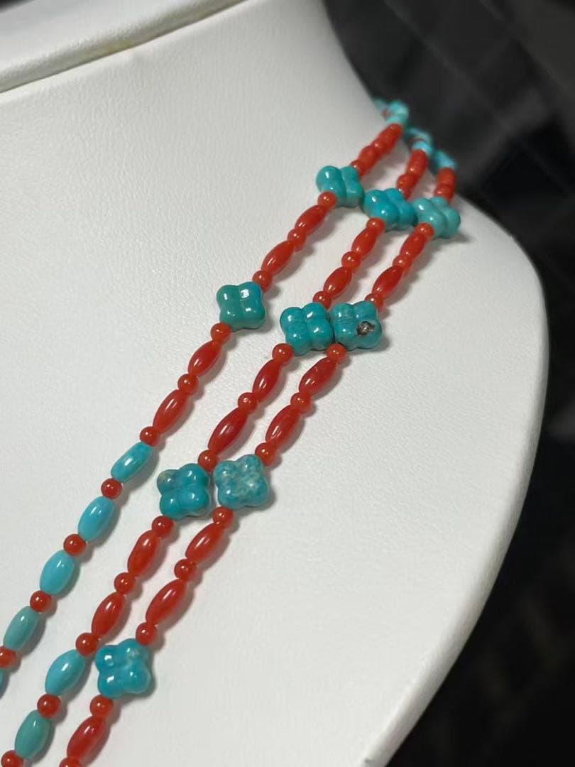 ターコイズ・天然サンゴネックレス　3連ネックレス　シルバー925