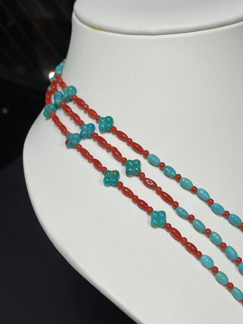 ターコイズ・天然サンゴネックレス　3連ネックレス　シルバー925