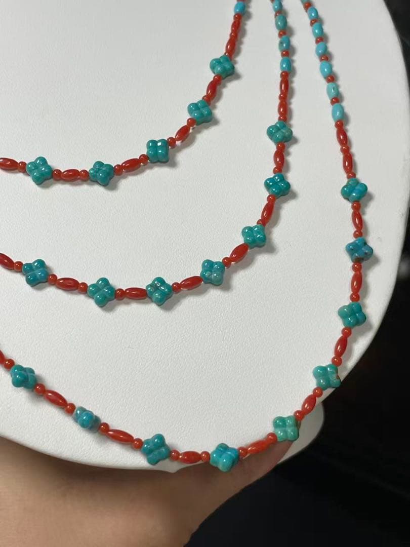 ターコイズ・天然サンゴネックレス　3連ネックレス　シルバー925