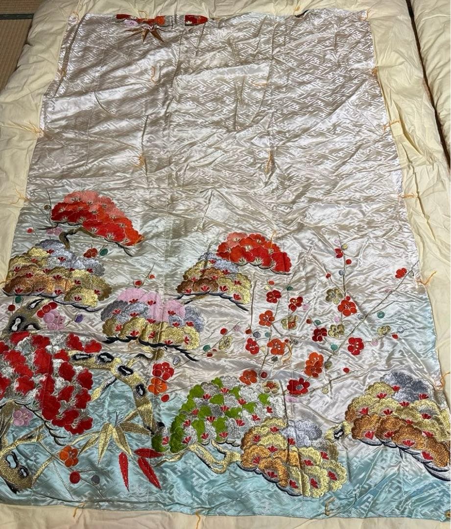 婚礼掛け布団　刺繍　レトロ