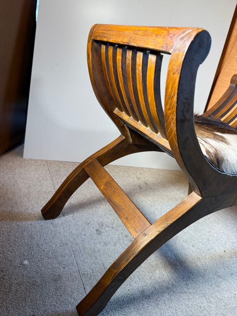 カルティニチェア スツール 毛付き座面 バリ家具 アンティーク 現状品