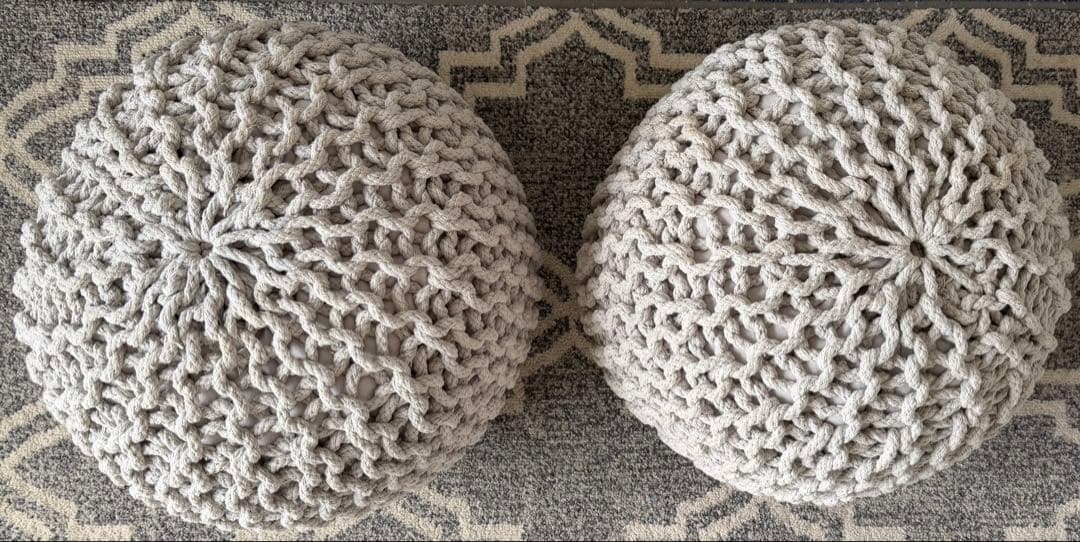 Nitoriナカミイリプーフ ロープニットS GY クッション2本