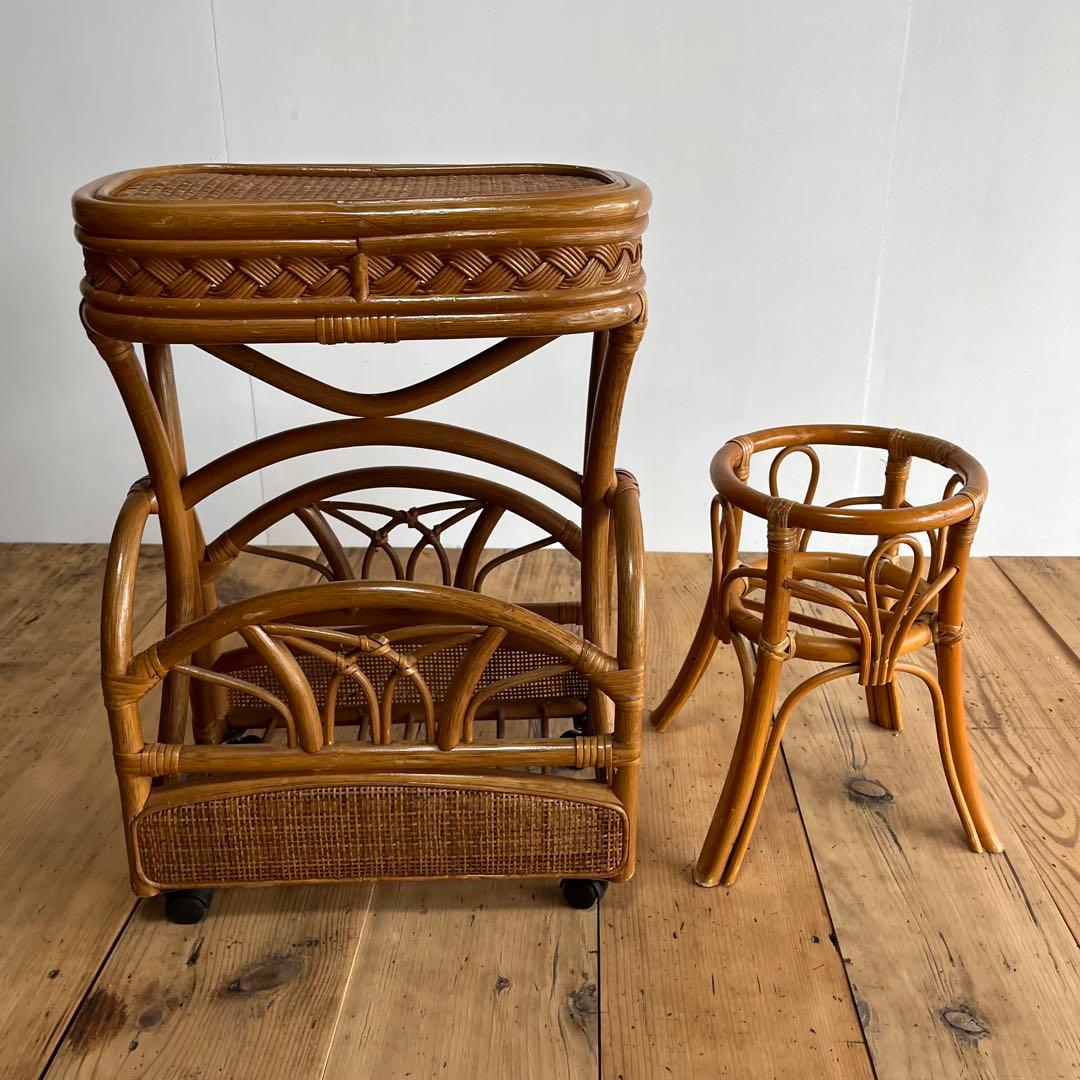 2点セット ヴィンテージ ラタン 籐 ラック 植物台 z655