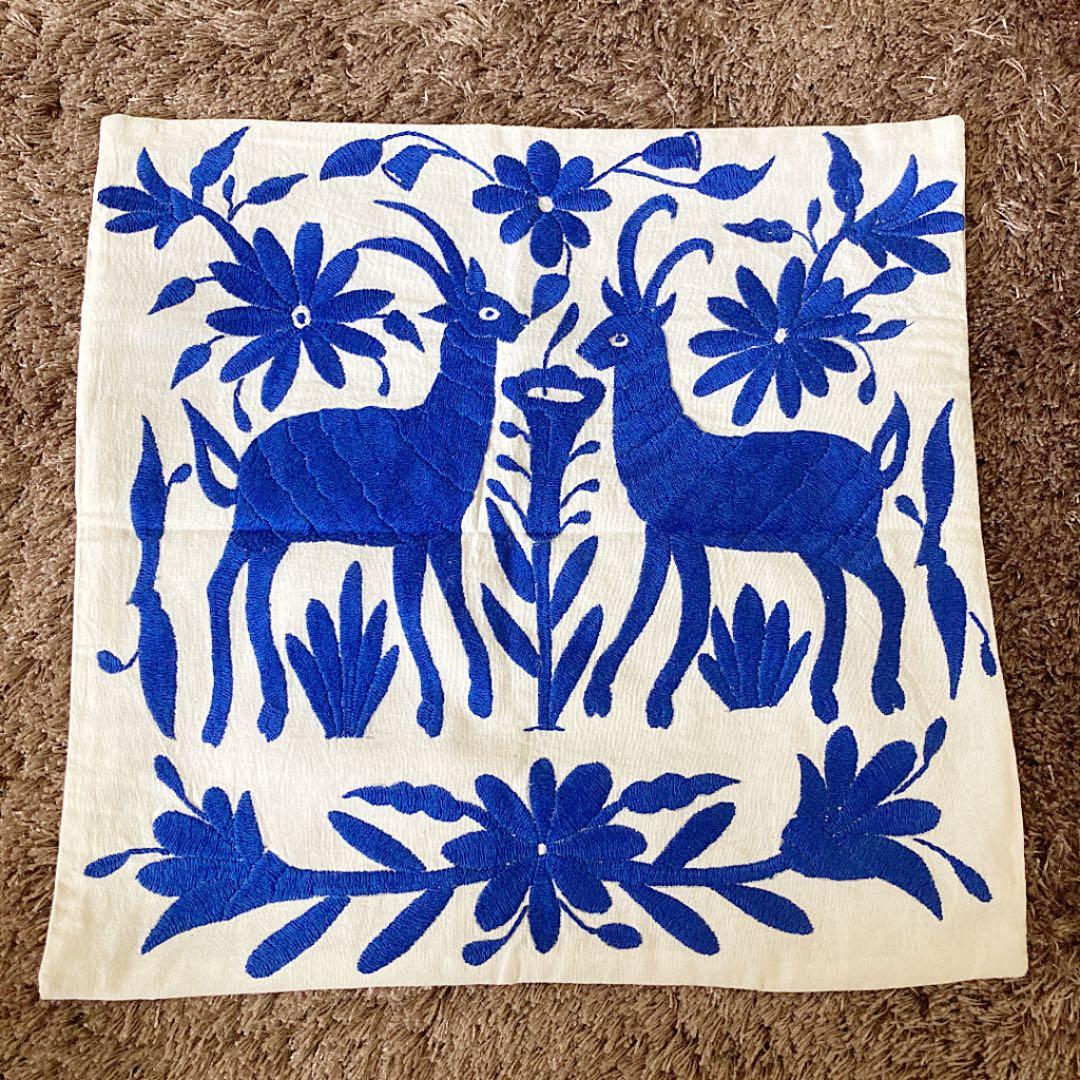新品＊クッションカバー＊オトミ刺繍＊ブルー系＊メキシコ雑貨