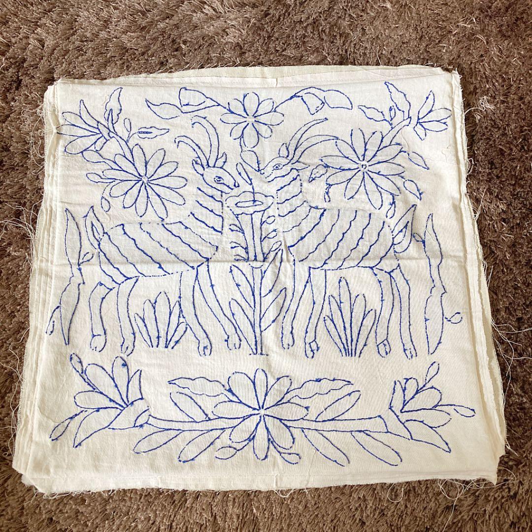 新品＊クッションカバー＊オトミ刺繍＊ブルー系＊メキシコ雑貨