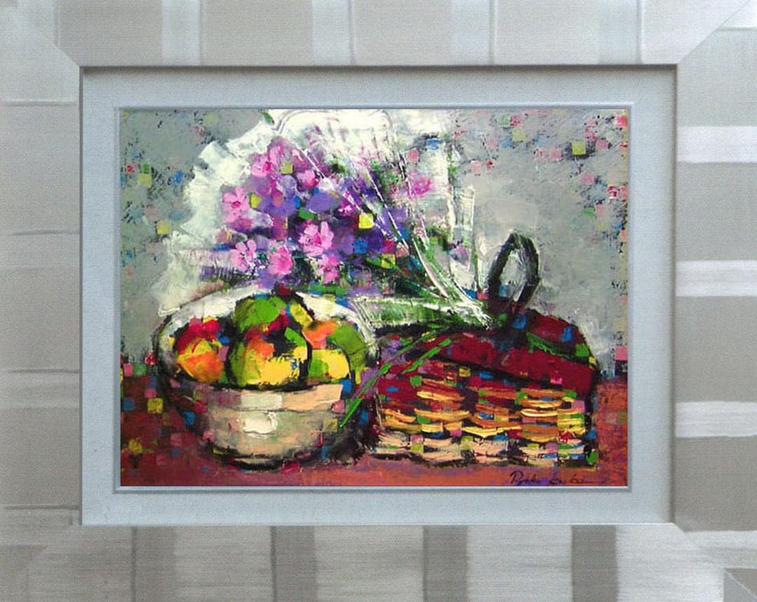 絵画インテリア油絵uF6-062104静物 花束フルーツ