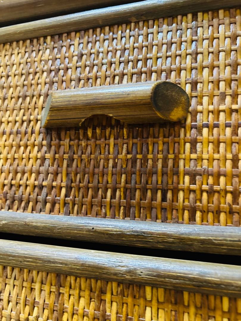 ビンテージ　ラタン製ローボード 6 引き出し付き