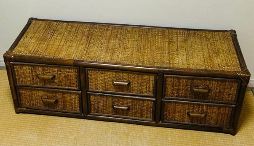 ビンテージ　ラタン製ローボード 6 引き出し付き