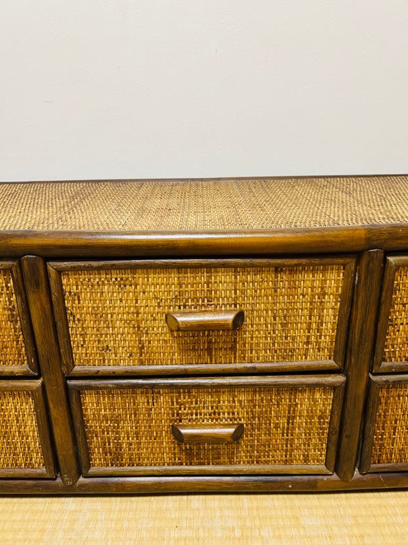 ビンテージ　ラタン製ローボード 6 引き出し付き