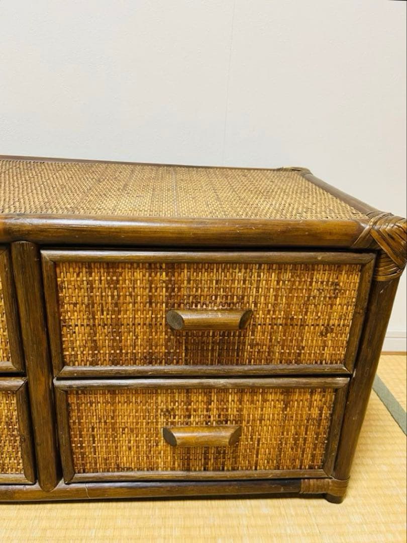 ビンテージ　ラタン製ローボード 6 引き出し付き