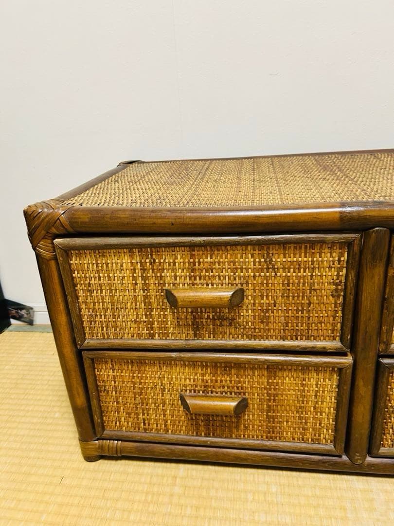 ビンテージ　ラタン製ローボード 6 引き出し付き