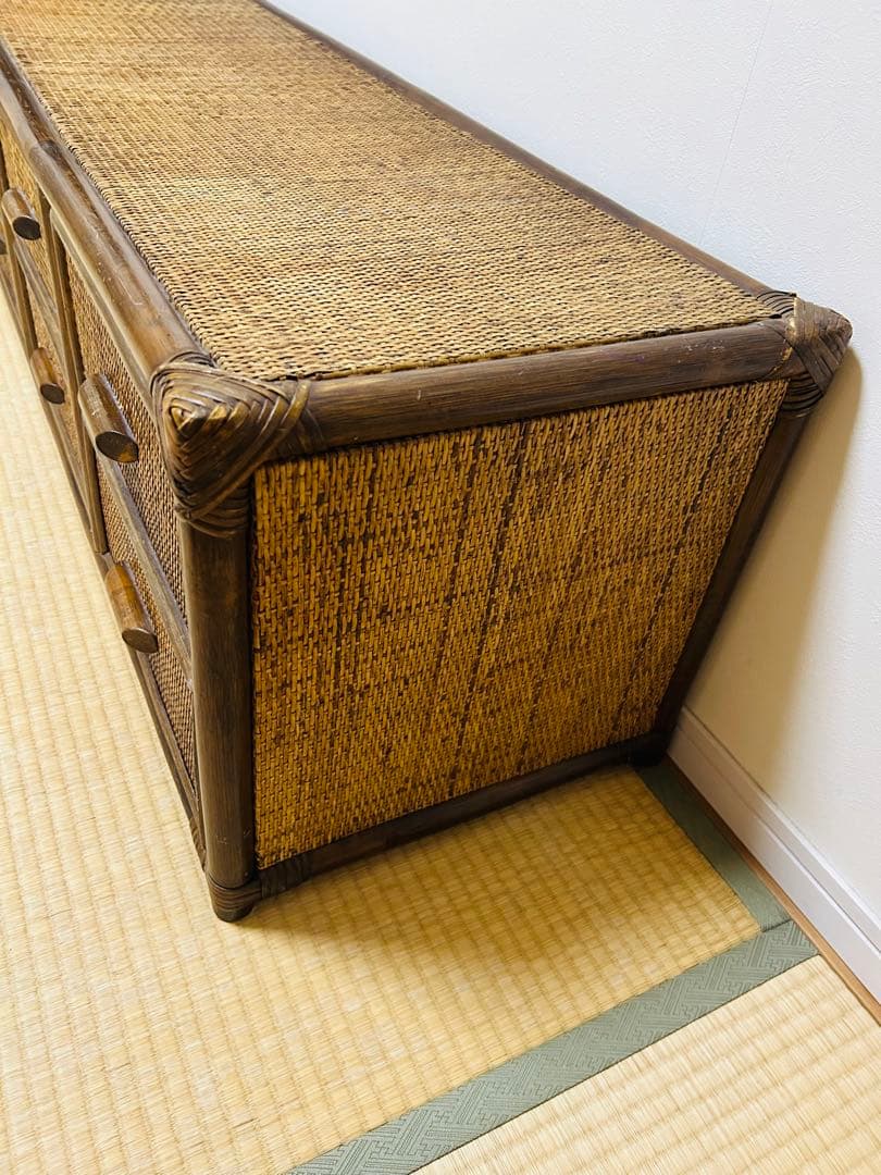 ビンテージ　ラタン製ローボード 6 引き出し付き