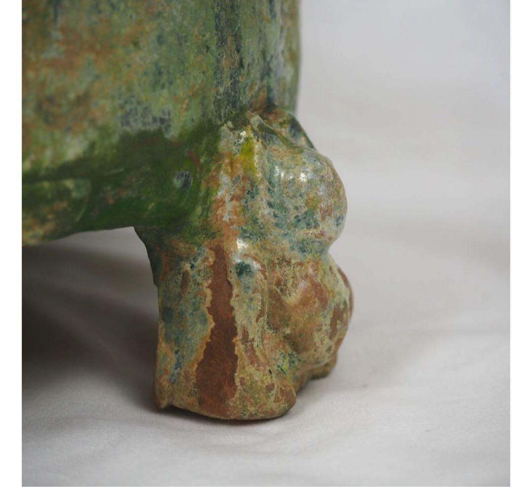 送料無料★博物館級★前漢～後漢時代 前1～後1世紀　銀化緑釉温酒樽明器本物保証