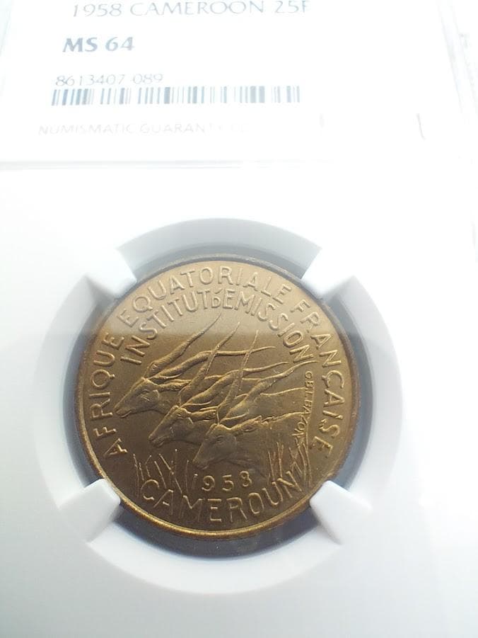 NGC MS64 1958 カメルーン 25F銅貨
