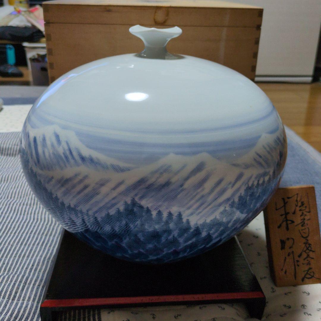 早春　壺　藤井朱明作陶芸家、陶器 青白