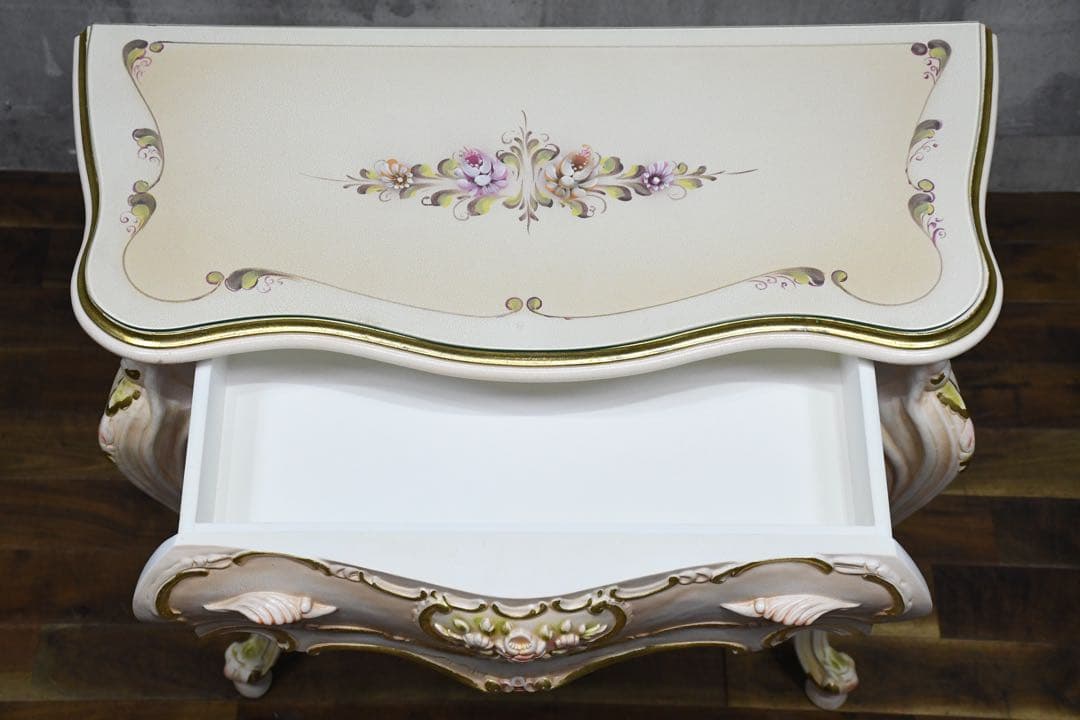 FAC57 ロココ調 猫脚 レリーフ コンソールデスク トールペイント