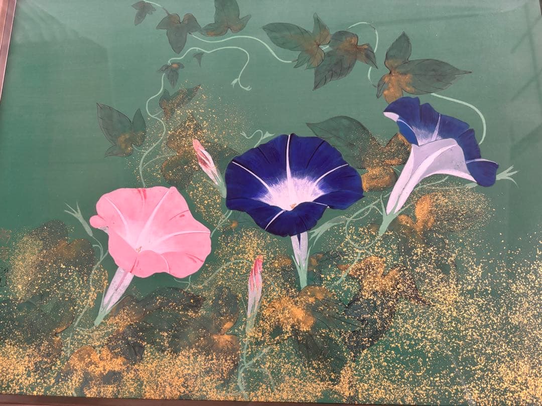 朝顔　花　日本画　花絵画　金箔絵画　池田彰彦