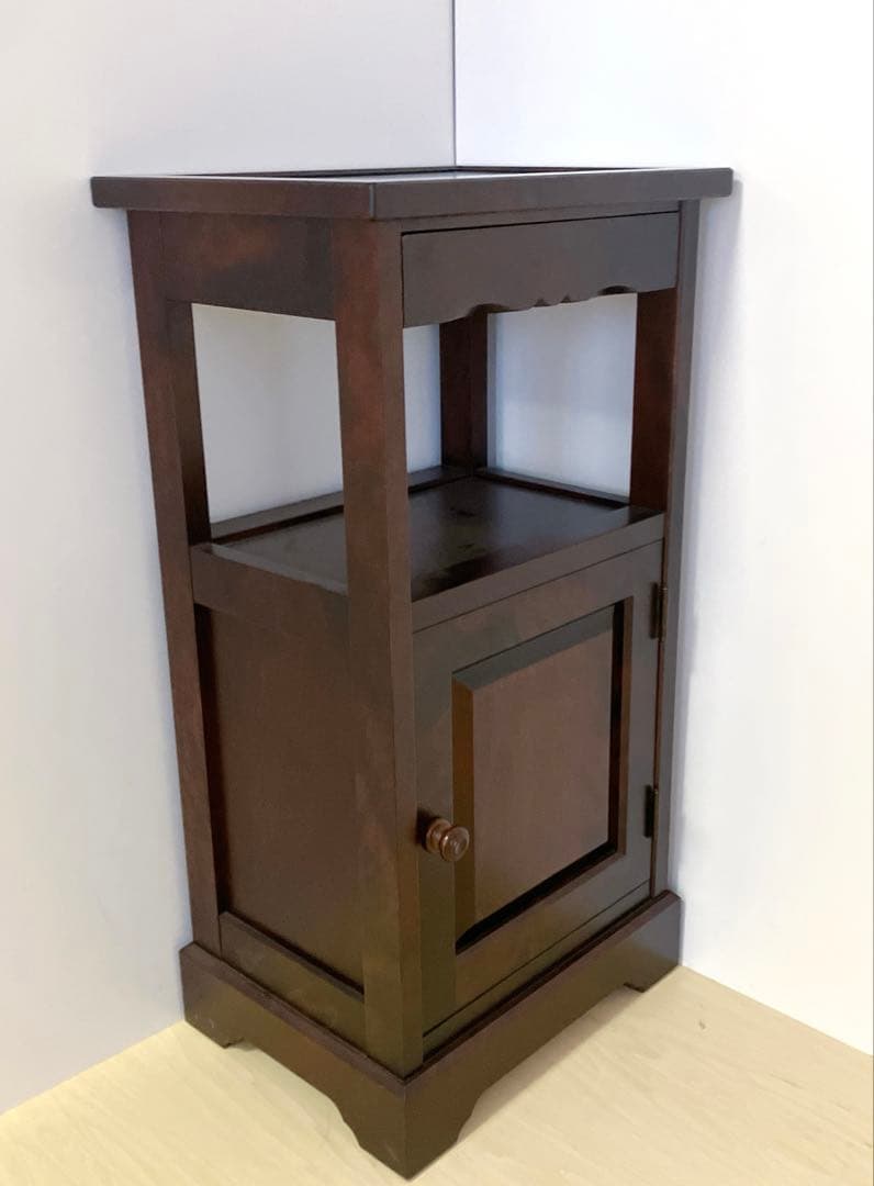 北海道民芸家具　電話台　FAX台　サイドチェスト　サイドテーブル　カバ無垢材